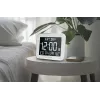 Muse M-090 WMC digitálne nástenné/stolové hodiny s budíkom, veľký LCD displej s automatickým podsvietením, vnútorná teplota a vlhkosť, kalendár, obdĺžnikové, biele