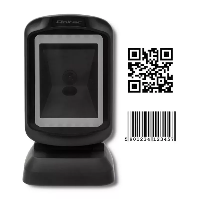 Pevný 1D/2D čítač čiarových kódov QOLTEC 50864, LED senzor, USB (káblový), čierny, 145×85×80 mm