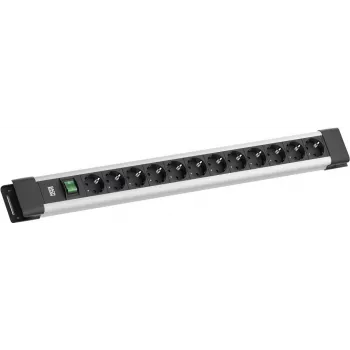 Zásuvkový blok Bachmann CONNECTUS 12x CEE7/3 zásuvky, 1x vypínač, 2,0 m kábel, CEE7/7 konektor samec, sivá