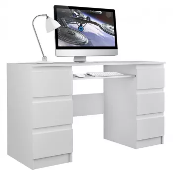 Počítačový stôl e shop KUBA BIEL MAT, rovný, obdĺžniková doska z drevotriesky, 1300×510×760 mm