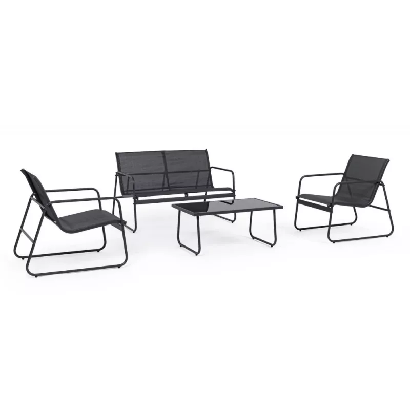 Extralink BLACK FOREST ZÁHRADNÁ SÚPRAVA TEXTILNÉ DVE STOLIČKY + LEŽADLO + SKLÁPACÍ STÔL ČIERNA L-0358 Outdoorová súprava
