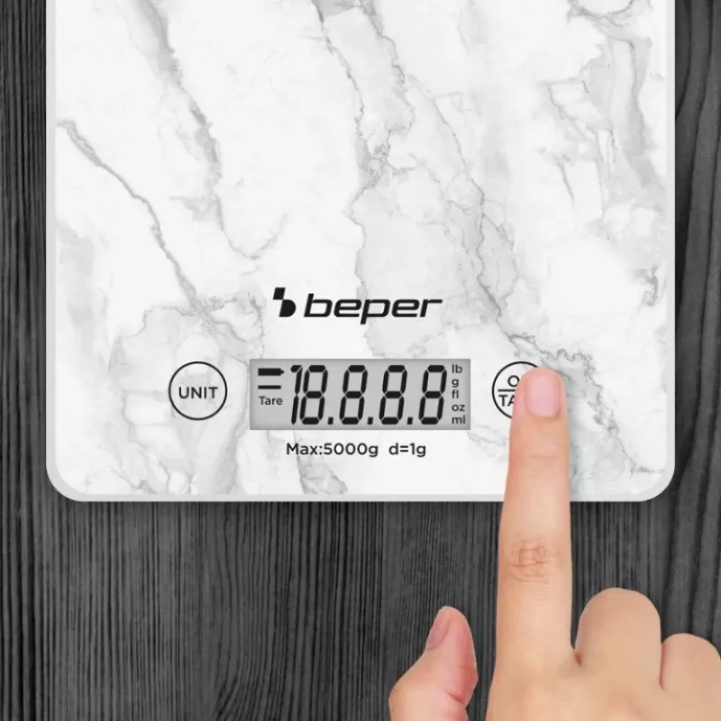 Kuchynská váha Beper P102BIL004 - digitálna, 5 kg, 1 g, biely mramor