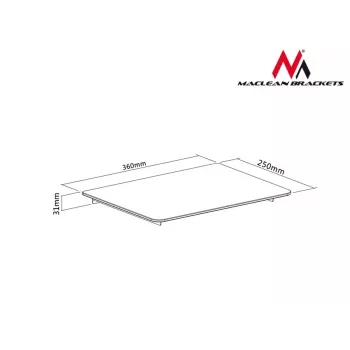 Držiak do regálu MACLEAN MC-629 — TV/DVD polica so svorkou na tyč, 360×250 mm, max. zaťaženie 8 kg