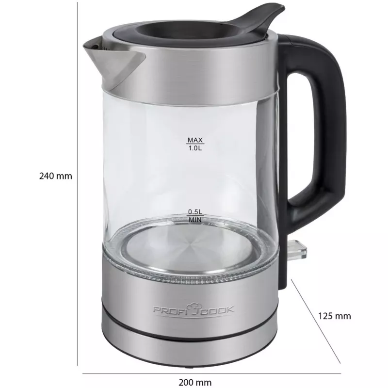 ProfiCook PC-WKS 1229 G rýchlovarná kanvica 1 L 1600 W nerez, priehľadná