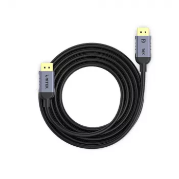 DisplayPort kábel Unitek C1626GY01-1.5M – 1,5 m, DisplayPort 2.1, konektor samec na konektor samec, 360 Hz, 15360×8640, sivý