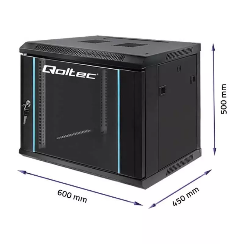 19 inch racková skriňa QOLTEC 54463 9U 600x500x450 mm Kovové puzdro pre sieťové zariadenia