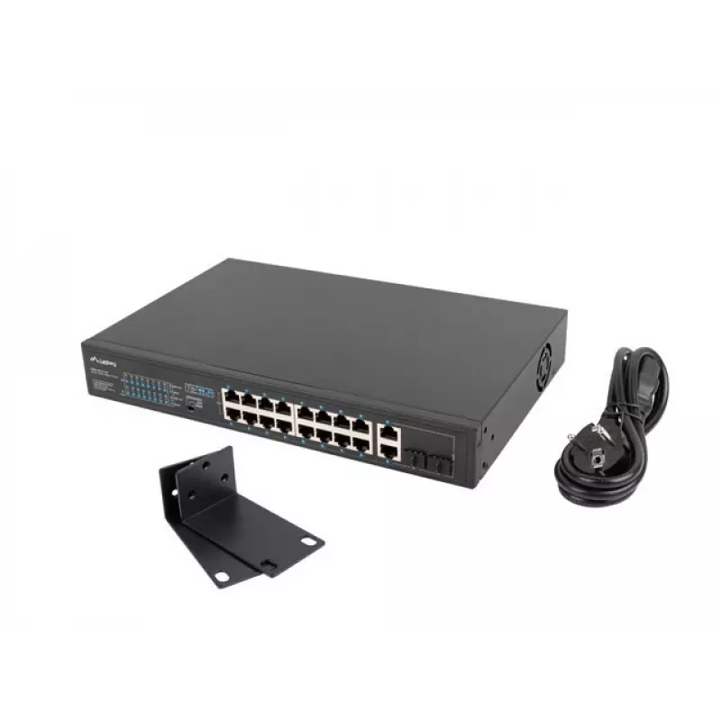 Lanberg RSFE-16P-2C-150 nespravovaný PoE+ prepínač, 16x 10/100 PoE+, 2x Gigabit Combo, 150 W, 1U rack