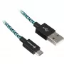 USB 2.0 kábel, USB-A konektor samec > Micro-USB konektor samec (čierna/svetlomodrá, 1 meter, opláštený)