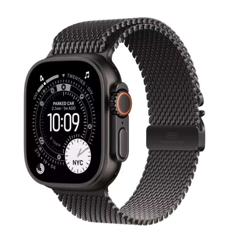 Smartwatch Apple Watch Ultra 3 GPS + Cellular 49mm Black Titanium puzdro s Black Titanium Milanese Loop Medium