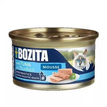 Mokré krmivo pre mačky BOZITA Mousse MSC tuniak 85 g – mousse textúra, kompletné krmivo pre dospelé mačky, proteín 10,5 %, tuk 6,5 %