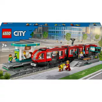 LEGO City električka a stanica hra na hranie rolí stavebnica pre deti s hračkou električkou, darček pre chlapcov a dievčatá od 7 rokov, ktorí milujú vozidlá
