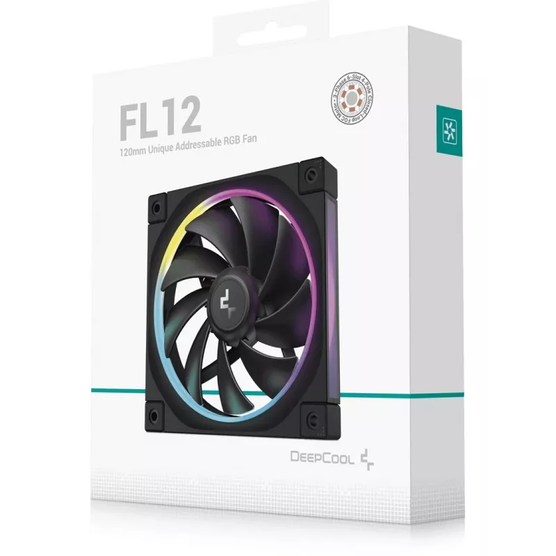 DeepCool FL12 ventilátor do skrinky, 120 mm, 500–2150 ot./min, 32 dB, FDB, 12 V, čierny