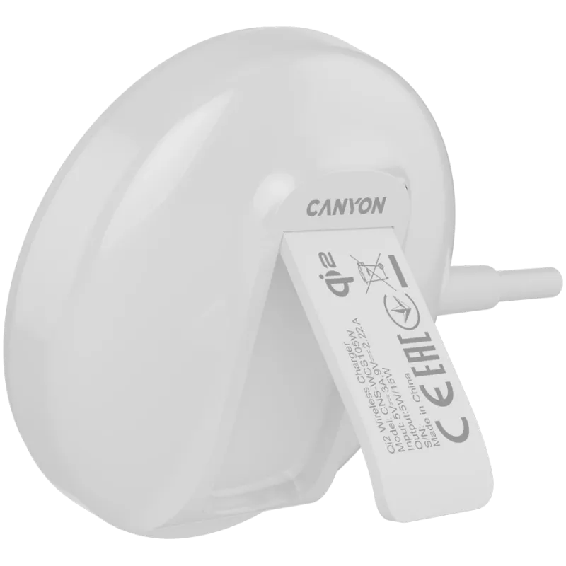 Bezdrôtová nabíjačka CANYON WS-105 15W Qi2 biela – 15W bezdrôtové nabíjanie, Qi2 kompatibilná