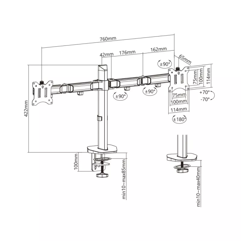 Montážny držiak pre dva Deluxe Ergo Office monitory, 17-32, max. 9 kg, ER-449