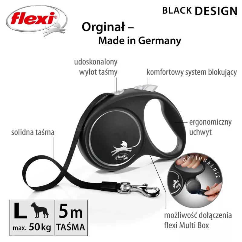 Flexi Black Design L 5 m vôdzka pre psov s navíjacím mechanizmom
