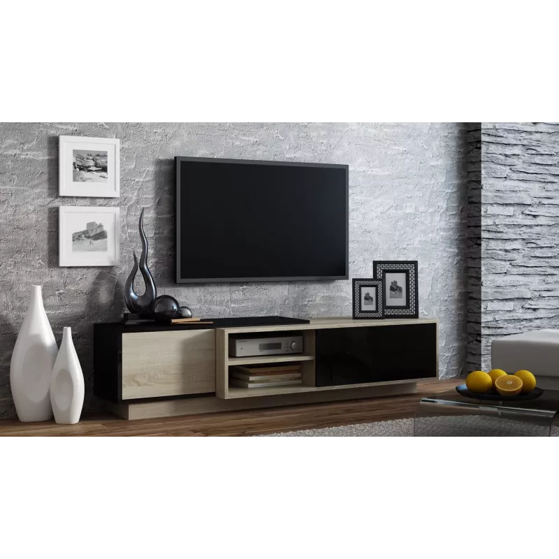 Cama TV skrinka SIGMA1 180 dub Sonoma/čierna lesklá