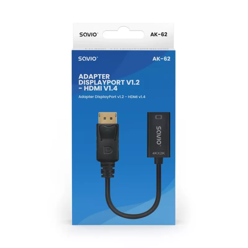 Adaptér Savio DisplayPort (M) v1.2 - HDMI A (F) v1.4, 4K, AK-62