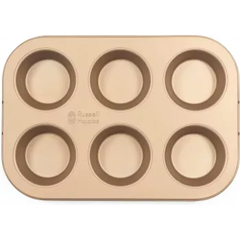Prípravník na muffiny Russell Hobbs RH02151GEU7 zlatý nepriľnavý, elektrický prístroj na pečenie muffinov na pracovnú dosku