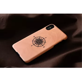 Puzdro na smartphone man and wood pre iPhone X/XS, čierna, ochranné puzdro s detailom kompasu