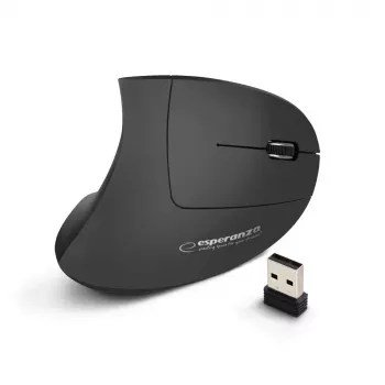 Bezdrôtová myš ESPERANZA EM133 — ergonomická pre pravákov, 1600 DPI, 6 tlačidiel, 2,4 GHz USB nano prijímač, dosah 10 m, čierna