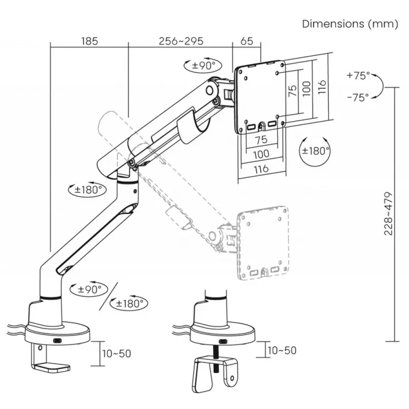 ART Plynový stolový držiak na 1 LCD/LED monitor