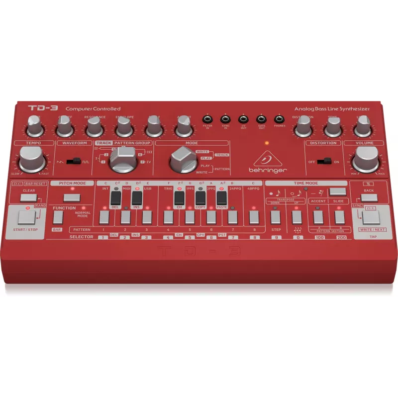 Analógový syntetizátor Behringer TD-3-RD červený 9V DC