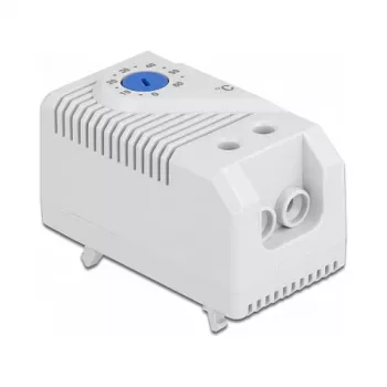Termostat DELOCK 66823, plastové puzdro IP20, 30 W, 250 V, 10 A, 43×60×33 mm, modrá/sivá