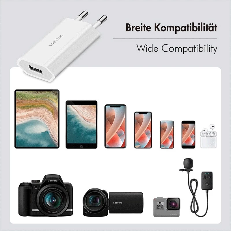 USB-A zásuvkový adaptér, 5W, 5V/1A, 1xUSB-A biely