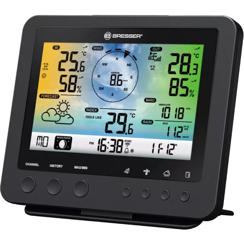 Bresser 7002580 Weather Center 5-in-1 digitálna meteostanica Wi-Fi s profesionálnym senzorom, displej 5,7″, sieťové napájanie, čierna