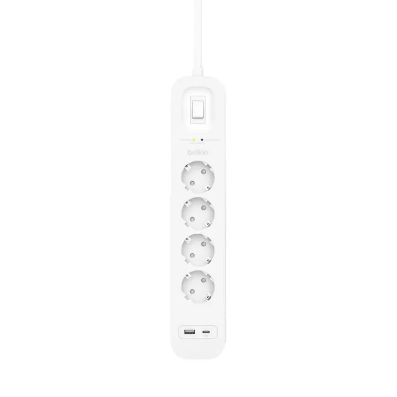 Prepäťová ochrana Belkin SRB001VF2M-V2 — 4 zásuvky, USB-C a USB-A porty, 2 m kábel