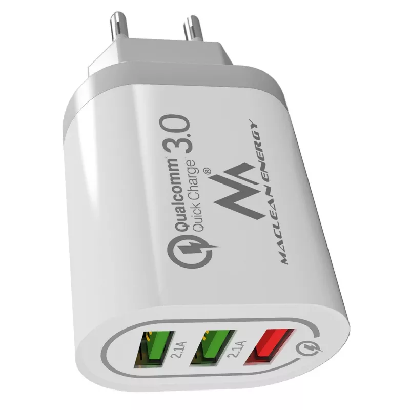 Nástenná nabíjačka MACLEAN MCE479W — 3-portová USB rýchlonabíjačka, 18W celkový výkon