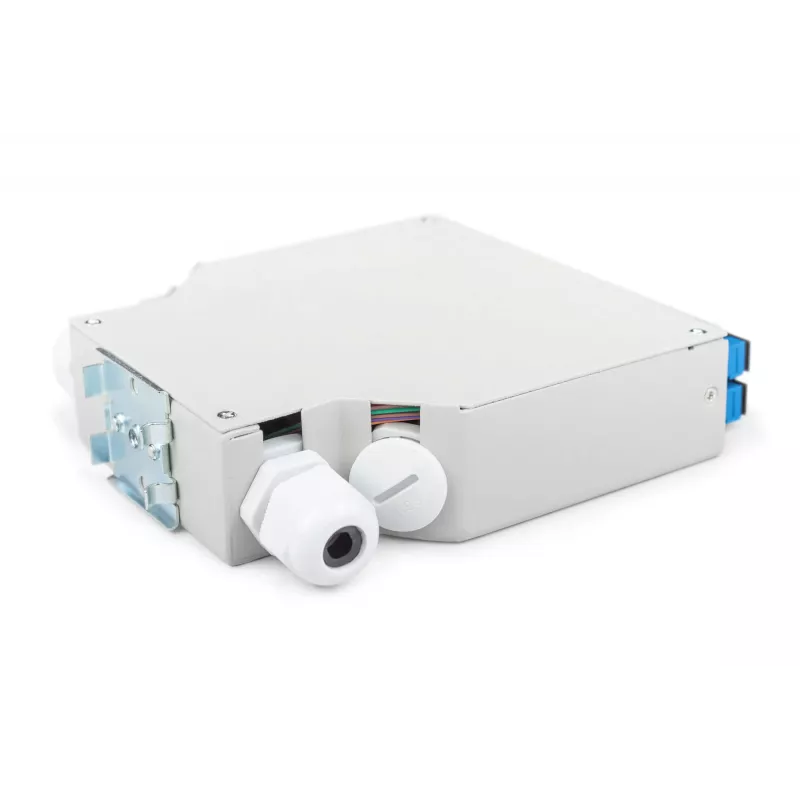 Sklenená DIN lištová krabica DIGITUS DN-963890, OS2, SC adaptér s 2-m pigtailom, oceľ, modrá/sivá