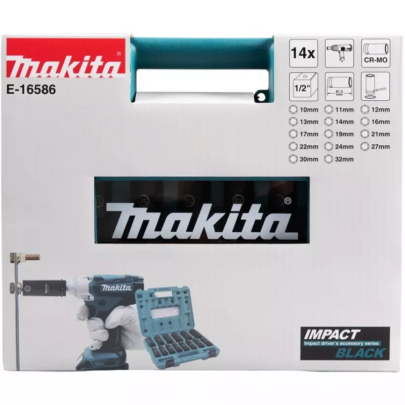 Makita E-16586 nástrčné kľúče pre rázový uťahovač sada nástrčných kľúčov čierna, zelená