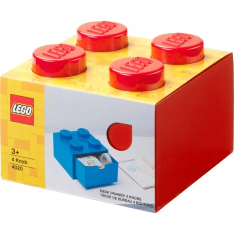 LEGO zásuvka na stôl 4, úložná krabica červená, výstupky