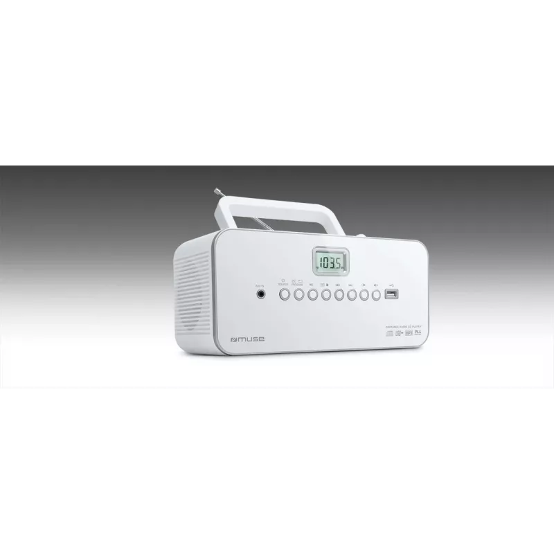Prenosný stereo systém Muse M-28RDW – CD/MP3 prehrávač, FM/MW tuner, 3W RMS, biela, 1,4 kg