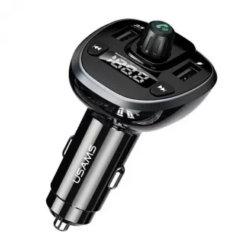 USAMS US-CC115 C21 FM vysielač do auta s duálnou USB nabíjačkou, Bluetooth 5.0, 3,4 A, čierny
