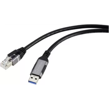 Renkforce USB, sieťový adaptérový kábel [1x USB 3.2 Gen 1 samec A (USB 3.0) – 1x RJ45 samec] 1,80 m hliníkový konektor (RF-6055784)