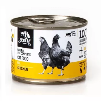 Mokré krmivo pre mačky 3coty 01 kuracie 180 g — kompletné krmivo v konzerve pre dospelé mačky, bielkoviny 19 %, tuk 9 %