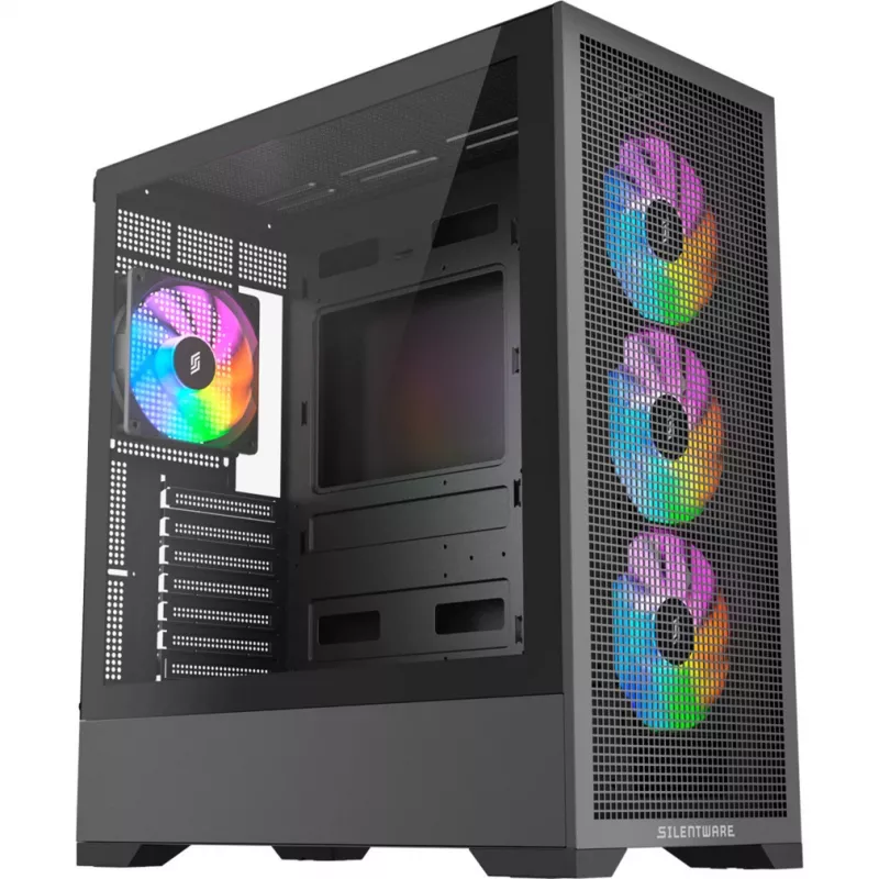 PC skriňa Silentware Core 100 A-RGB čierna — model CORE100Schwarz, A-RGB osvetlenie, formát Mid-Tower