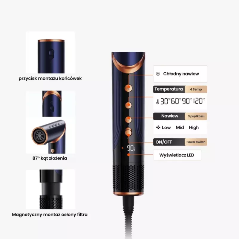 Multistyler fén a kulma Lovio LVHS001BL s kombinovanou funkciou teplovzdušného stylingu