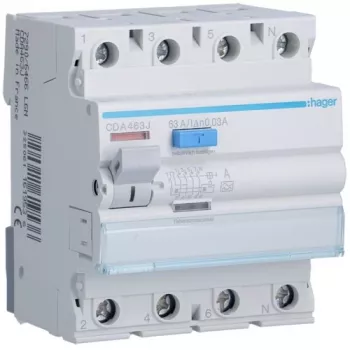 Hager CDA463J prúdový chránič, 3P+N, 63 A, 30 mA, 6 kA, typ A
