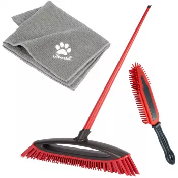 Sada metiel VILEDA Pet Pro 175388 — 3-dielna, elektrostatická kefa a mikrovláknová utierka, červená