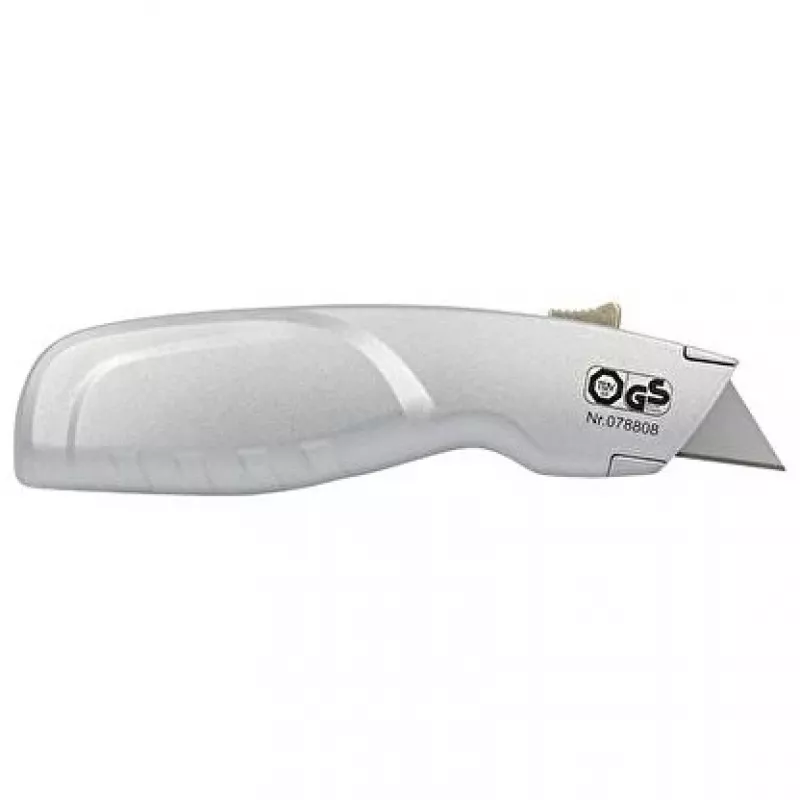 WEDO 78808 Safety-Cutter ALU univerzálny nôž, lichobežníková čepeľ, pružinová, automaticky sa zasúvajúca, 2 náhradné čepele, TÜV/GS, strieborný