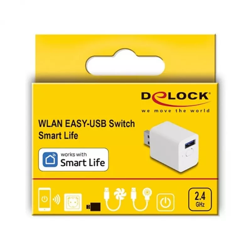 Smart zásuvka DELOCK 11832 — inteligentná Wi‑Fi vnútorná zásuvka, 2 A, 2400 MHz, biela
