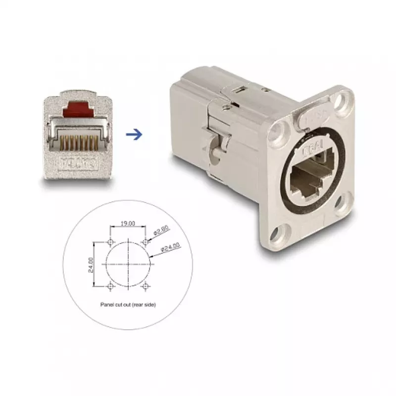 DeLOCK 67062 D-typ RJ45 Cat.6A STP zabudovateľná priechodka, kov