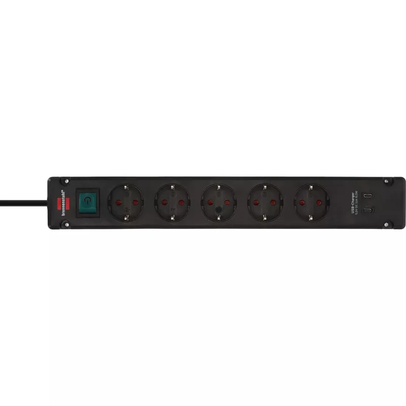 Predlžovací prívod Brennenstuhl Bremounta, 5 zásuviek, 2x USB-C, 3 m, čierny