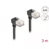 DeLOCK RJ45 sieťový kábel Cat.6A S/FTP tenký 90° zahnutý nadol 3 m čierny