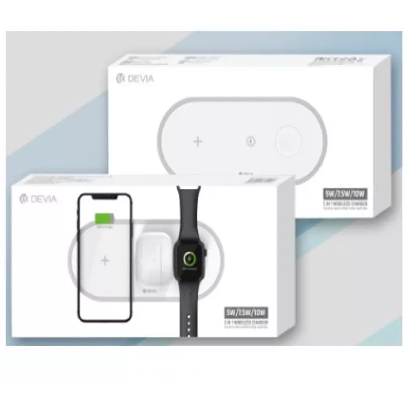 3-in-1 bezdrôtová nabíjačka Devia V4 10W — pre smartphone, Apple Watch, slúchadlá