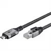 Ethernet kábel USB-C 3.2 Gen2 konektor samec > RJ-45 konektor samec, LAN adaptér čierny/strieborný, 1,5 metra, pletené textilné opláštenie