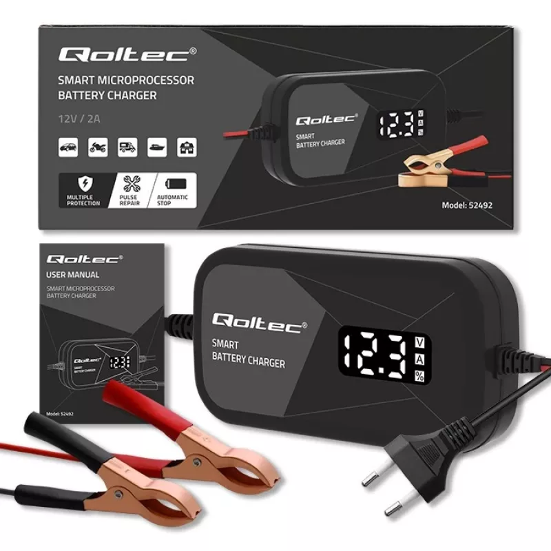 Nabíjačka batérií QOLTEC 52492 12V 2A s mikroprocesorovým riadením a regeneráciou článkov
